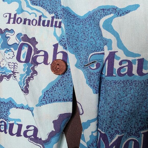 VTG 60s 70s Island Fashions Hawaiian Shirt - Map Print - Aloha Shirt - sz Large - Picture 7 of 10